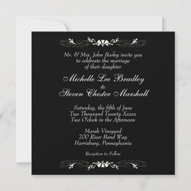 Convites Casamento Negro e Branco (Frente)