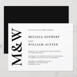 Convites Casamento Negro e Branco com Monograma Moderno