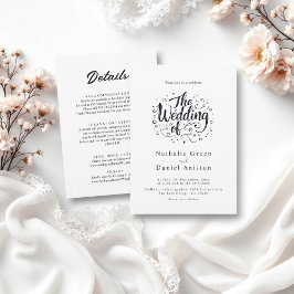 Convites Casamento Negro e Branco com Script de Caligrafia