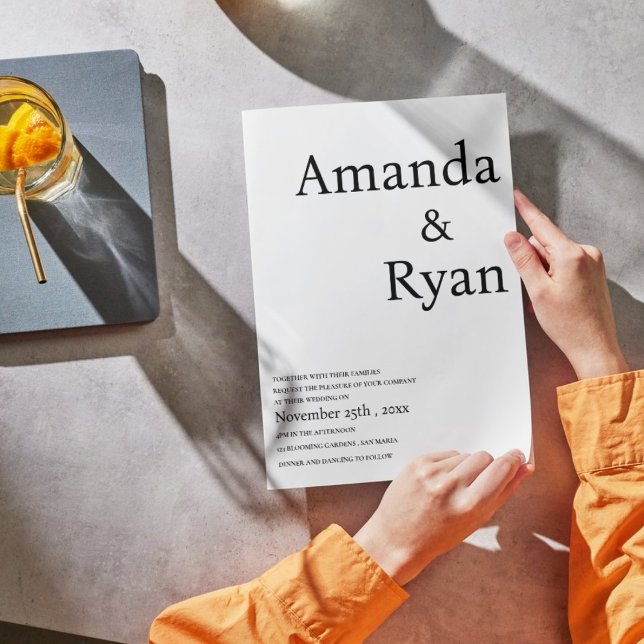 Convites Casamento Negro e Branco com Script Elegante Minim (Minimalist Elegant Script Black & White Wedding Invitation)