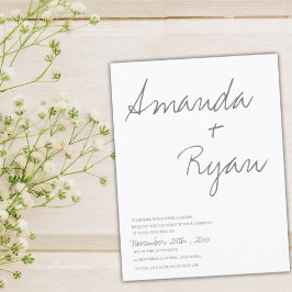 Convites Casamento Negro e Branco com Script Elegante Minim