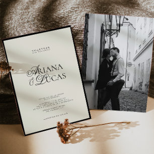 Convites Casamento Negro e Branco com Script Moderno Minima