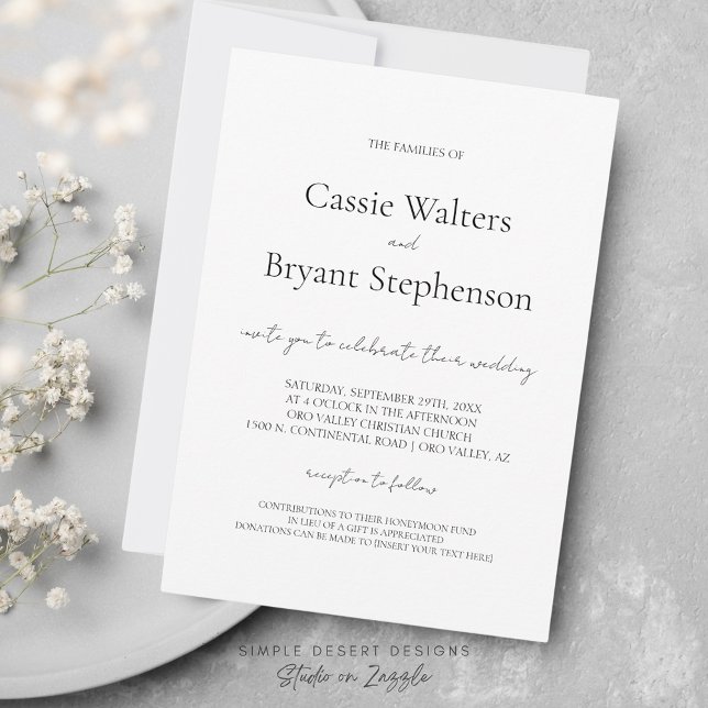 Convites Casamento Negro e Branco com Script Moderno Minima (Simple Black and White Elegant Wedding Invitation for Classic Minimalist Wedding Ceremony)