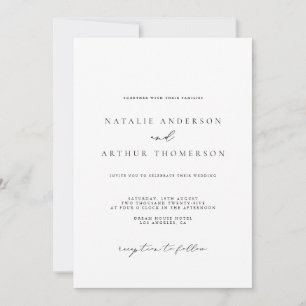 Convites Casamento Negro e Branco com Script Moderno Minima