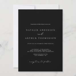 Convites Casamento Negro e Branco com Script Moderno Minima