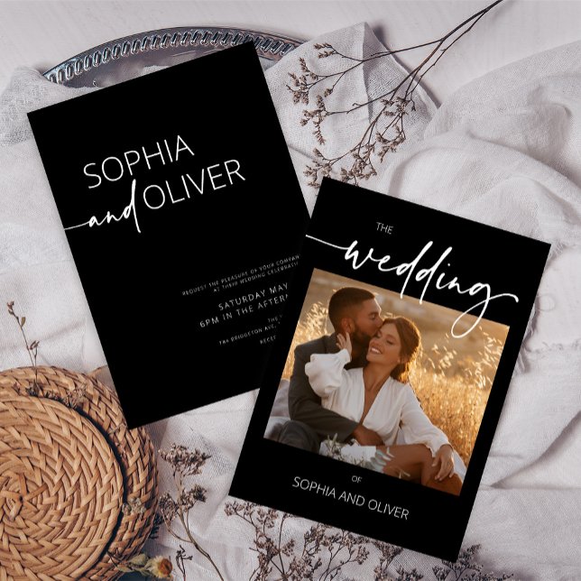 Convites Casamento Negro e Branco Contemporâneo Moderno (Criador carregado)