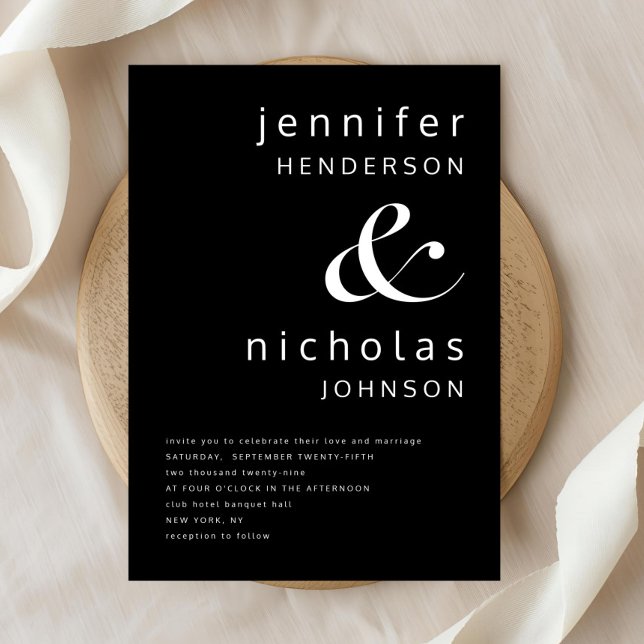 Convites Casamento Negro E Branco Elegante (Elegant Black And White Wedding Invitation)