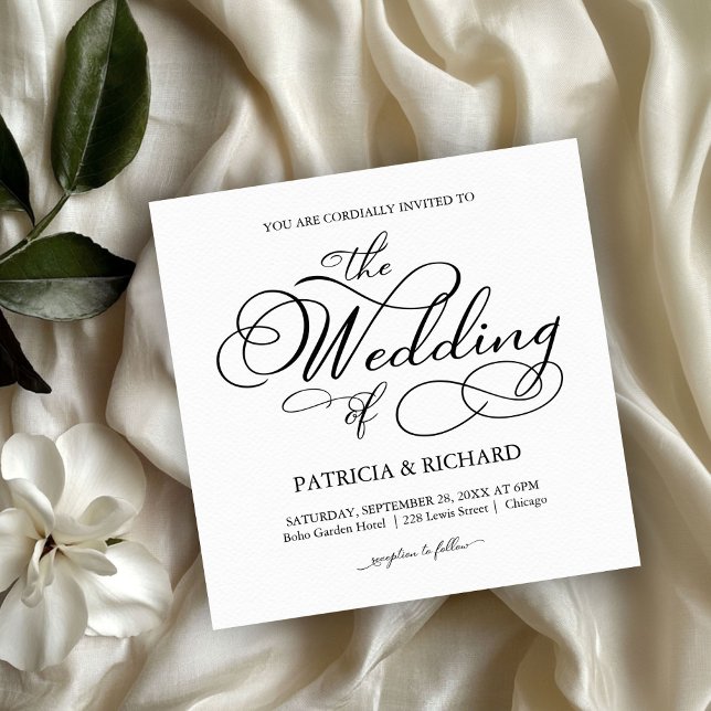 Convites Casamento Negro E Branco Elegante (Criador carregado)