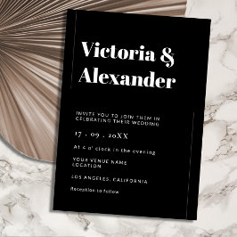 Convites Casamento Negro e Branco Elegante Minimalista