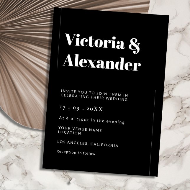 Convites Casamento Negro e Branco Elegante Minimalista (Criador carregado)