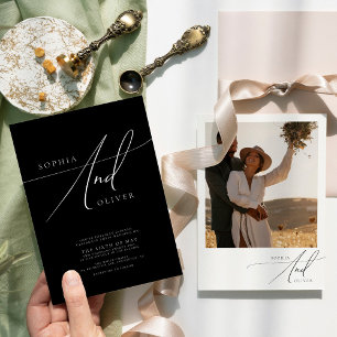 Convites Casamento Negro e Branco Elegante Moderno