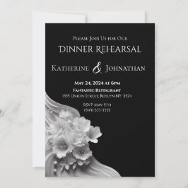 Convites Casamento Negro e Branco Floral Moderno