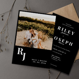 Convites Casamento negro e branco minimalista