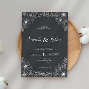 Convites Casamento Negro e Branco Minimalista da Flor