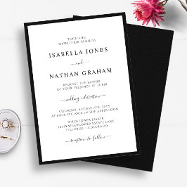 Convites Casamento Negro e Branco Minimalista de Script Ele