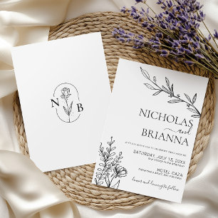 Convites Casamento Negro e Branco minimalista moderno
