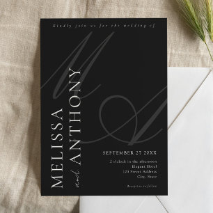 Convites Casamento Negro e Branco Minimalista Moderno Elega