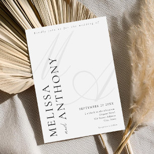 Convites Casamento Negro e Branco Minimalista Moderno Elega