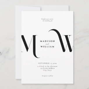 Convites Casamento Negro e Branco Moderno e Minimalista Ele