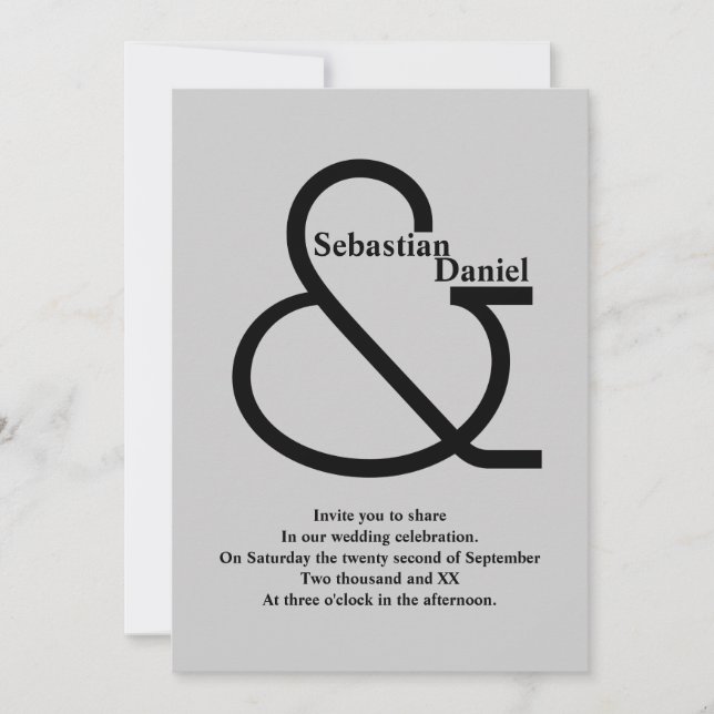 Convites Casamento negro e Cinza (Frente)