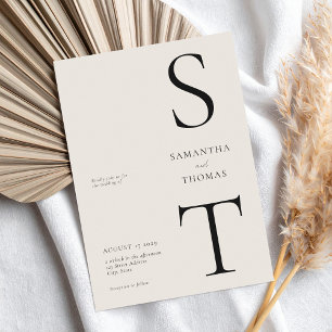 Convites Casamento Negro e Ivory minimalista moderno