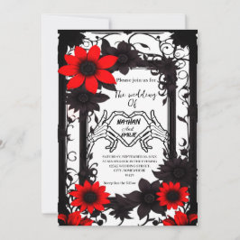 Convites Casamento negro e vermelho do esqueleto gótico leg