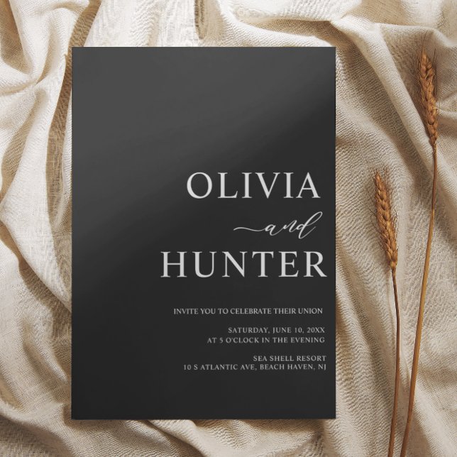 Convites Casamento Negro Elegante Moderno da Caligrafia (Criador carregado)
