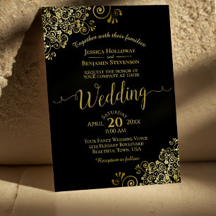 Convites Casamento Negro Elegante para Amigos Dourados
