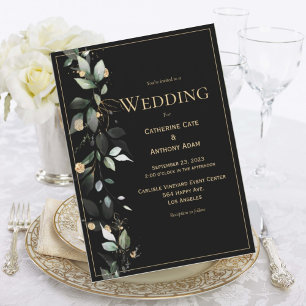 Convites Casamento Negro Elegante Russo Eucalyptus Pastel
