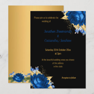 CONVITES CASAMENTO NEGRO FLORAL DOURADO FLORAL, MODERNO