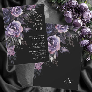 Convites Casamento Negro Floral Moderno Gótico