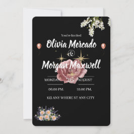 Convites Casamento negro florido com cor de água rosa