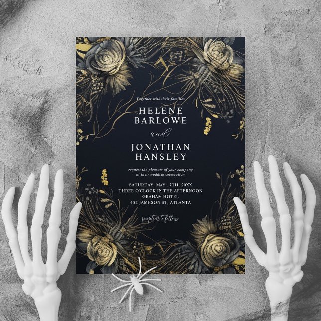 Convites Casamento Negro Gótico do Halloween (Halloween Gothic Black Wedding Invitation)