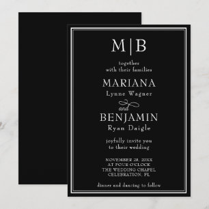 Convites Casamento Negro Minimalista de Fronteira Vinculada