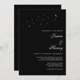 Convites Casamento Negro Minimalista de Script Elegante Cel