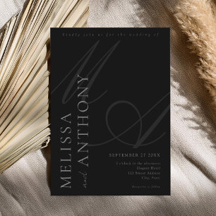 Convites Casamento Negro Mínimo Elegante Moderno