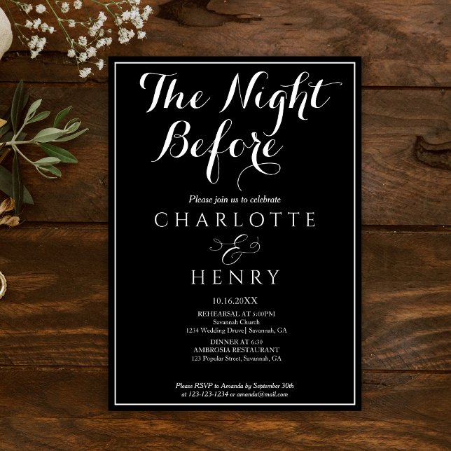 Convites Casamento Negro Mínimo Elegante Na Noite Anterior (Criador carregado)