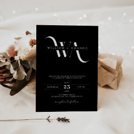 Convites Casamento Negro Mínimo Simples Monograma