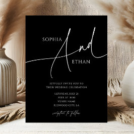 Convites Casamento Negro Moody Script Contemporâneo