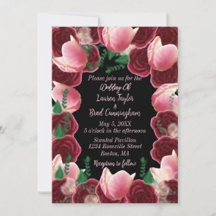 Convites Casamento Negro Rosa Rosa Rosa Elegante