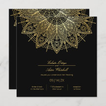 Casamento Negro Simples de Mandala Dourado Elegant