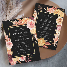 Convites Casamento Negro Terracotta Em Uma Boho Burgundy