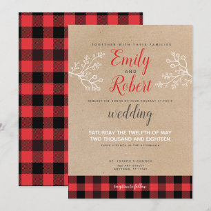 Convites Casamento Negro Vermelho Flanel de Natal