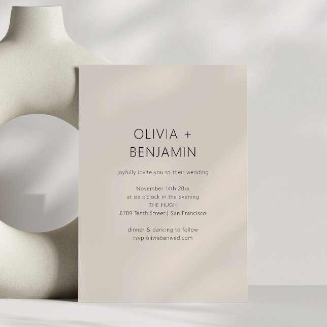 Convites Casamento Neutro Bege Minimalista Moderno (Criador carregado)