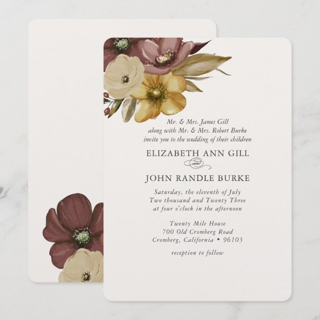 Convites Casamento Neutro Boho Aquarela  (Frente/Verso)
