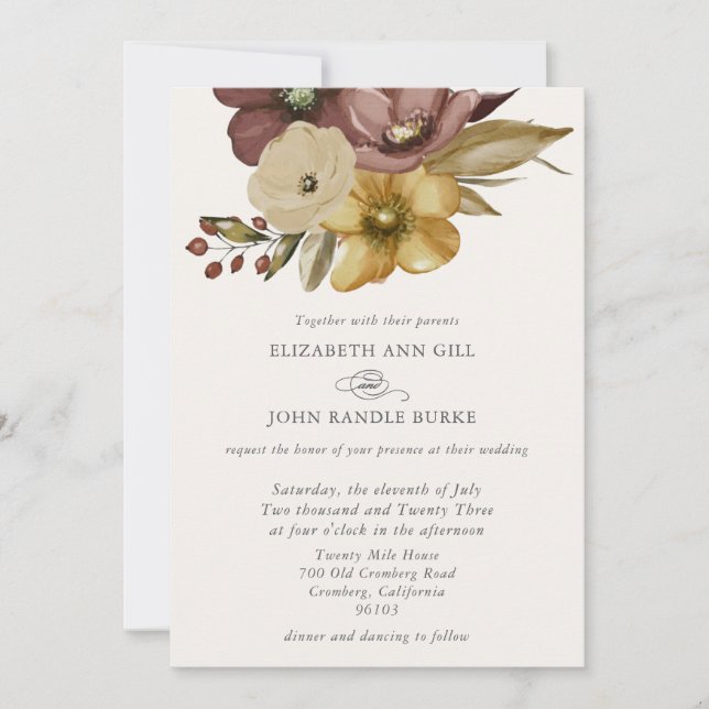 Convites Casamento Neutro Boho Aquarela (Frente)