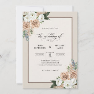 Convites Casamento Neutro Champagne Bloom
