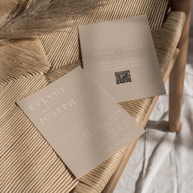Convites Casamento Neutro de Boho Mínimo com Blush de Códig (Criador carregado)