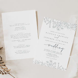 Convites Casamento Neutro de Frente de Flor Selvagem