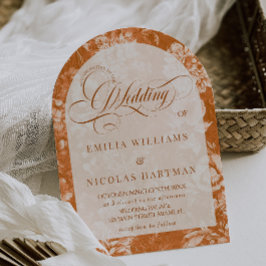 Convites Casamento Neutro de Terracotta Floral de Watercolo